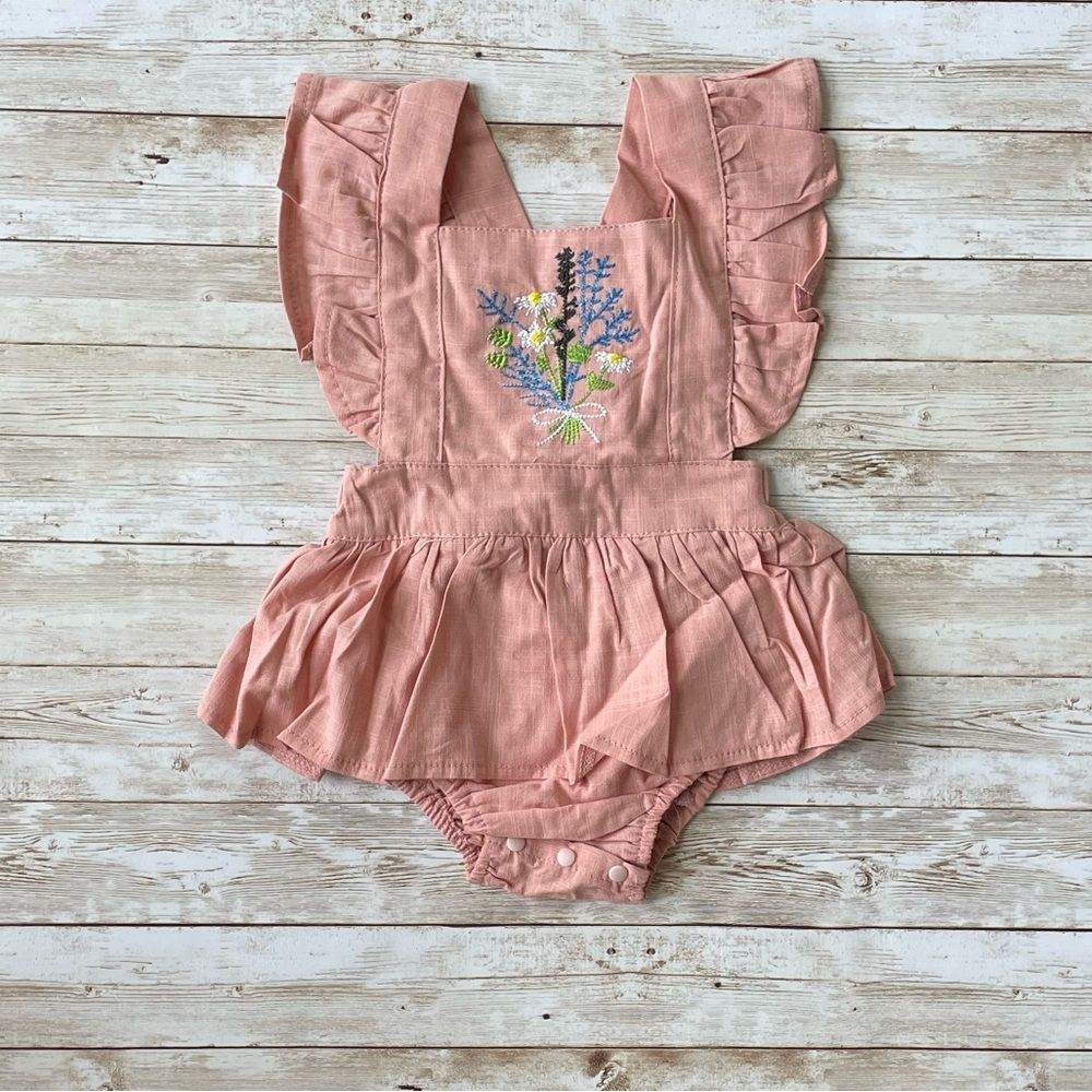 Pink Embroidered Ruffle Romper - Picture 3 of 5